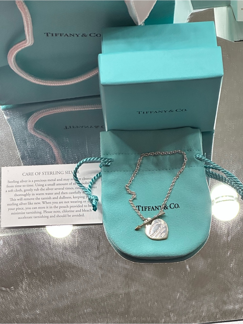 Tiffany & Co. Sterling Silver Heart Tag Toggle Bracelet with Tiffany Blue Pouch